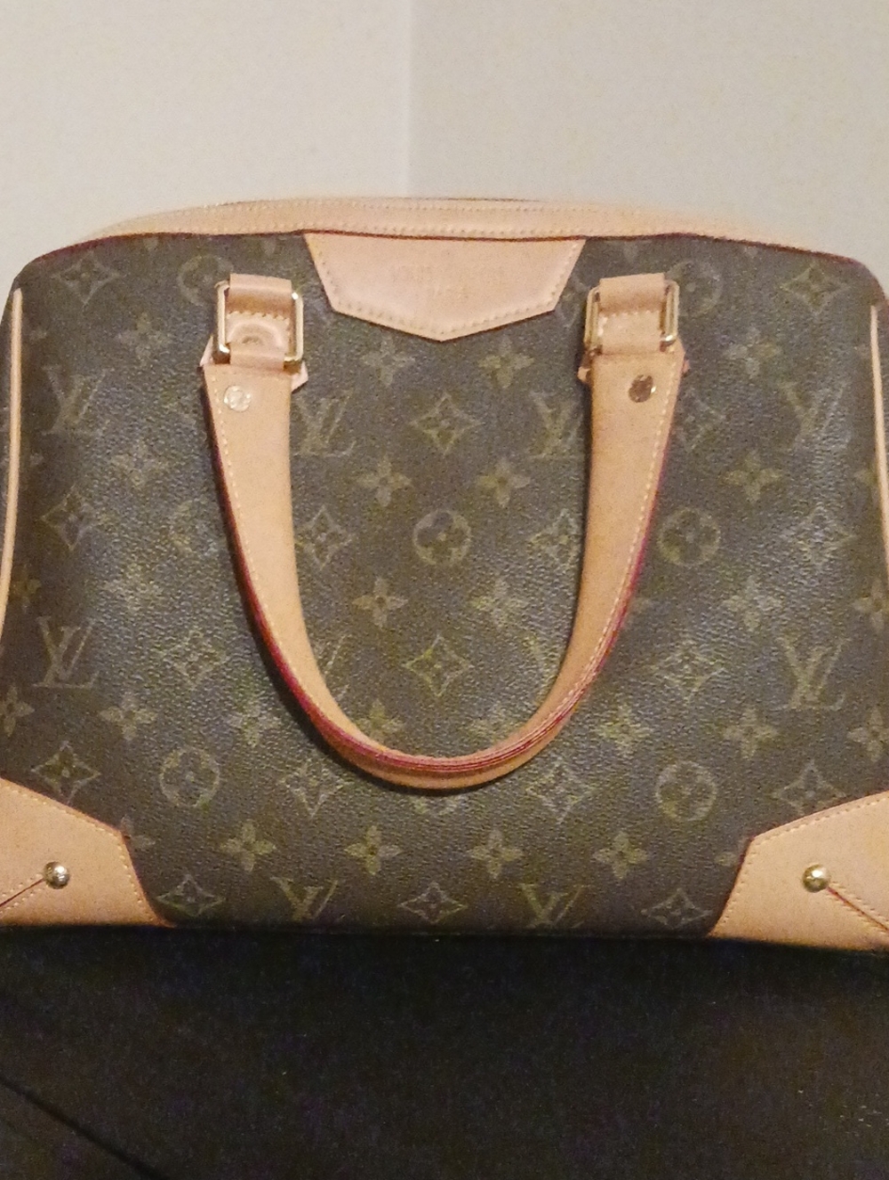 Brown Monogram Satchel Inspired with Tan Trim and Gold Hardware